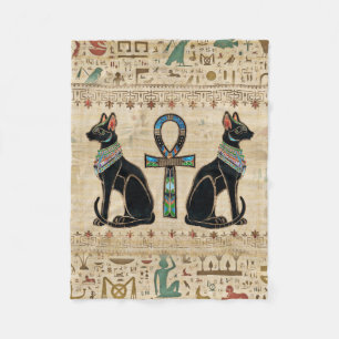 Egyptiska katter och ankh kor fleecefilt