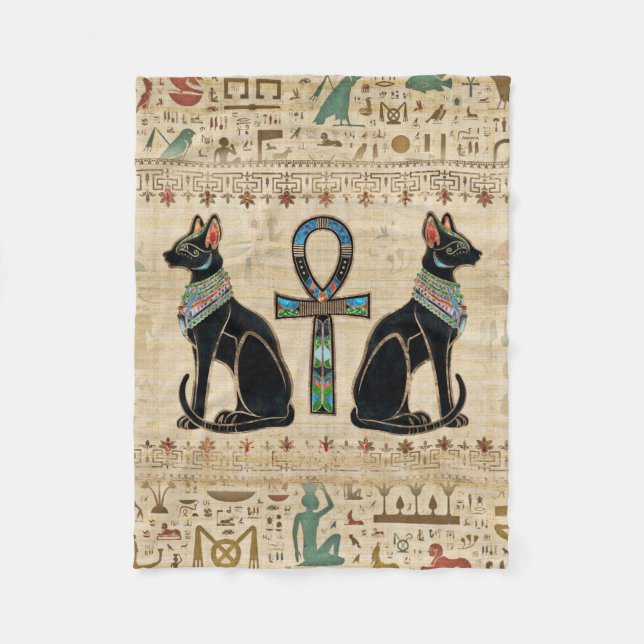 Egyptiska katter och ankh kor fleecefilt (Framsidan)