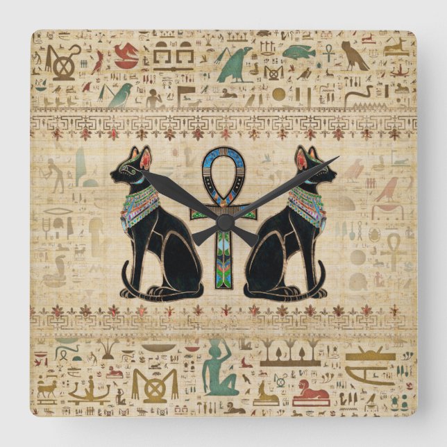 Egyptiska katter och ankh kor fyrkantig klocka (Framsida)