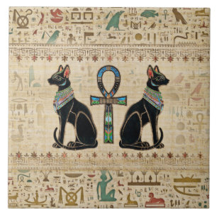Egyptiska katter och ankh kor kakelplatta