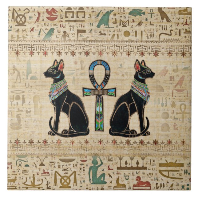 Egyptiska katter och ankh kor kakelplatta (Framsidan)