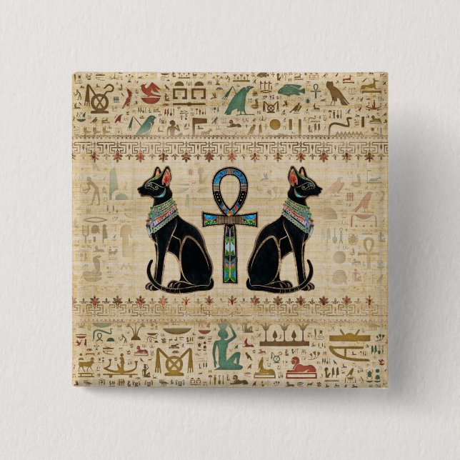 Egyptiska katter och ankh kor knapp (Framsida)