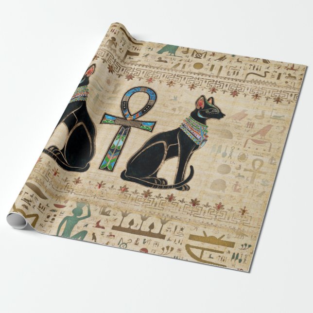 Egyptiska katter och ankh kor presentpapper (Utrullad)