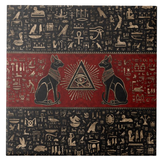 Egyptiska katter och Öga av horus Kakelplatta (Framsidan)