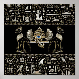 Egyptiska katter och Öga av Horus Poster