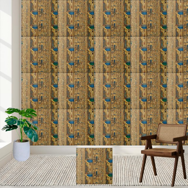 Egyptiska konstplattan Golden Age med Hieroglyfer Kakelplatta (Golden Age Egyptian Art Tile with Hieroglyphs)