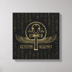 Egyptiska Kor - Ankh - Guld och svarta Canvastryck