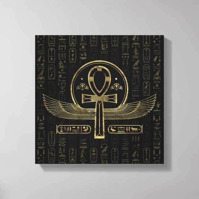 Egyptiska Kor - Ankh - Guld och svarta Canvastryck (Framsida)