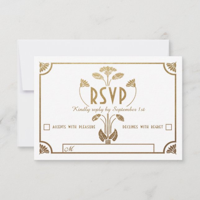 Egyptiska Nouveau Bröllop OSA Cards (Guld & White) (Framsida)