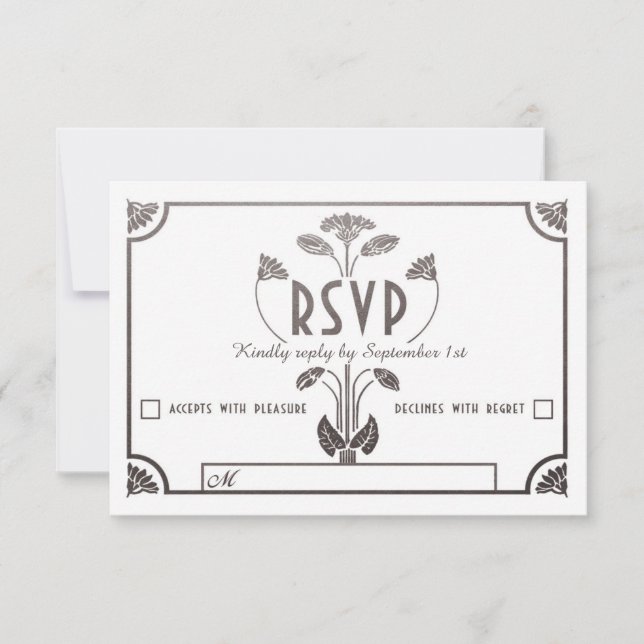 Egyptiska Nouveau Bröllop OSA Cards Silver & White (Framsida)