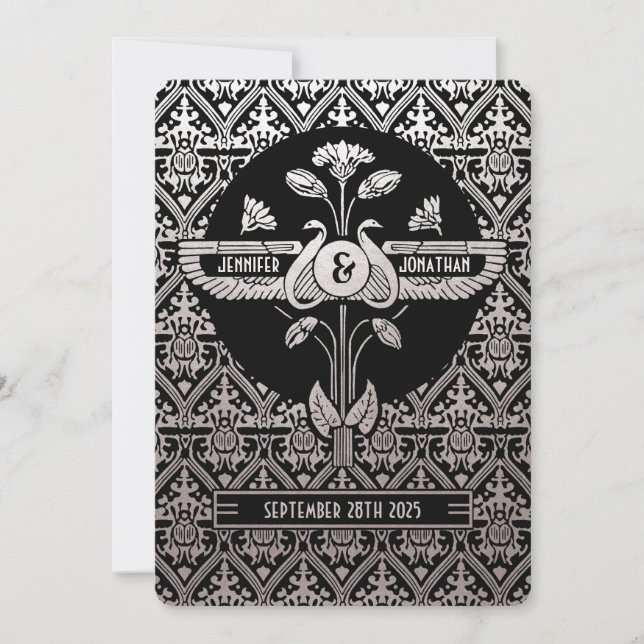 Egyptiska Nouveau Bröllopsbjudanden Silver Foil Inbjudningar (Framsida)