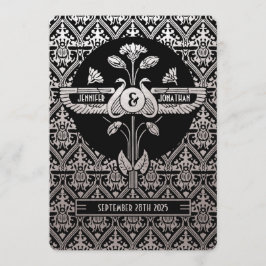 Egyptiska Nouveau Bröllopsbjudanden Silver Foil Inbjudningar