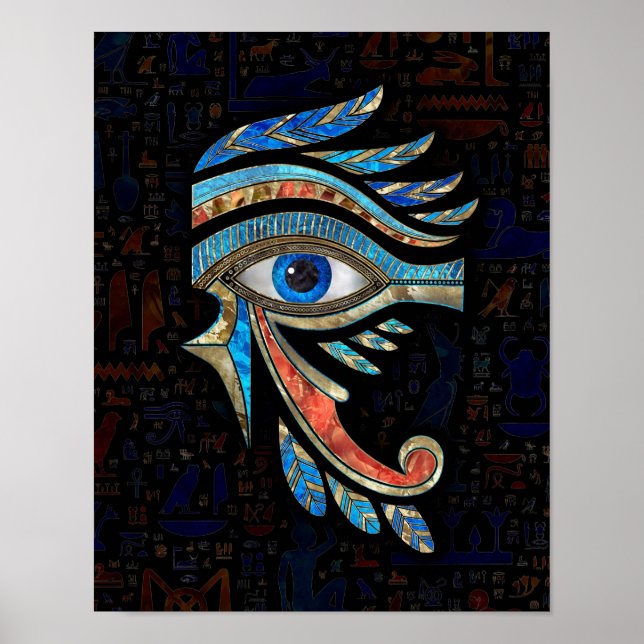 Egyptiska Öga av Horus - Gemstones och Guld Poster (Framsidan)