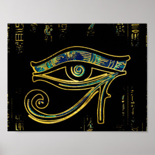 Egyptiska Öga av Horus på hieroglyfer och marmor Poster