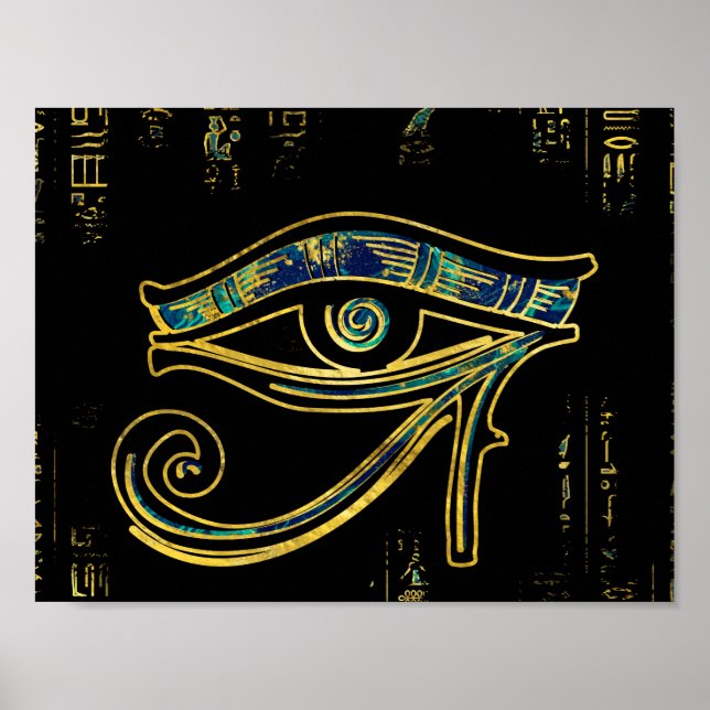 Egyptiska Öga av Horus på hieroglyfer och marmor Poster (Framsidan)