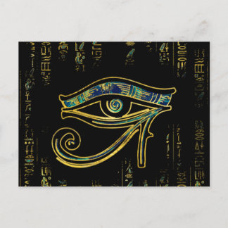 Egyptiska Öga av Horus på hieroglyfer och marmor Vykort