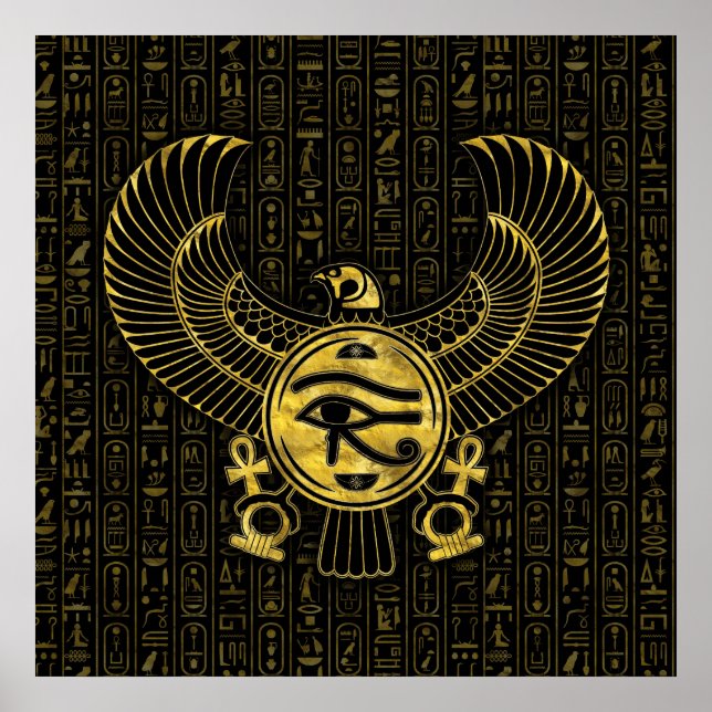 Egyptiska Öga av Horus - Wadjet Guld och Black Poster (Framsidan)