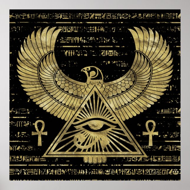 Egyptiska Öga av Horus - Wadjet Guld och Black Poster (Framsidan)
