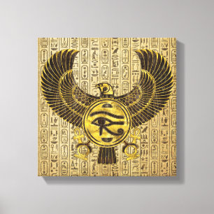 Egyptiska Öga av Horus - Wadjet Guld och Wood Canvastryck