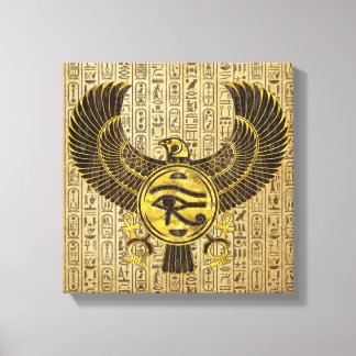 Egyptiska Öga av Horus - Wadjet Guld och Wood Canvastryck