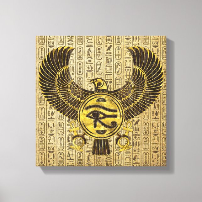 Egyptiska Öga av Horus - Wadjet Guld och Wood Canvastryck (Framsida)