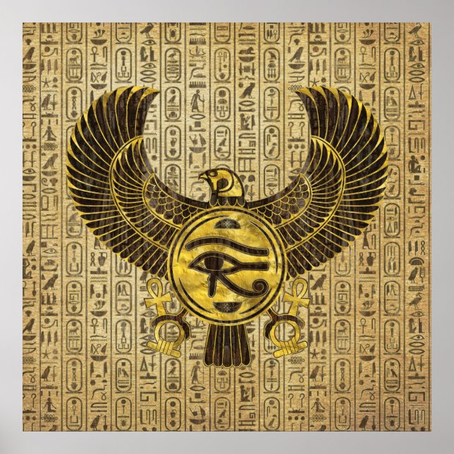 Egyptiska Öga av Horus - Wadjet Guld och Wood Poster (Framsidan)