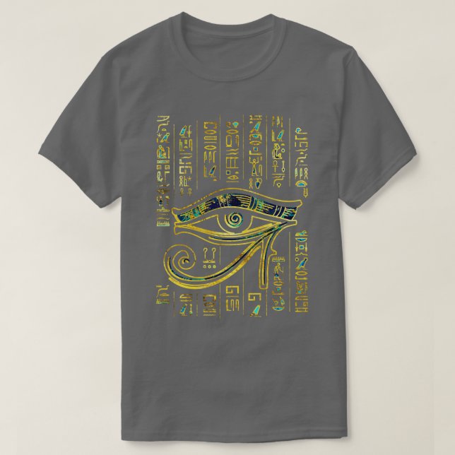 Egyptiska Öga i Horus på hieroglyferna guld och mo T Shirt (Design framsida)