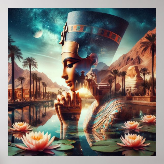 Egyptiska Pharaoh Montage med Vatten Lilies Poster (Framsidan)