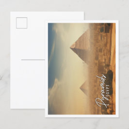 Egyptiska pyramider av Giza vid sunset Cairo-Egypt Vykort