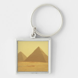 Egyptiska pyramider fyrkantig silverfärgad nyckelring
