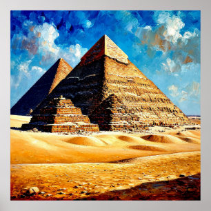 Egyptiska pyramider under en klarblå himmel poster