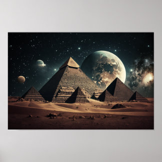 Egyptiska pyramider under Mystical Himlar Poster