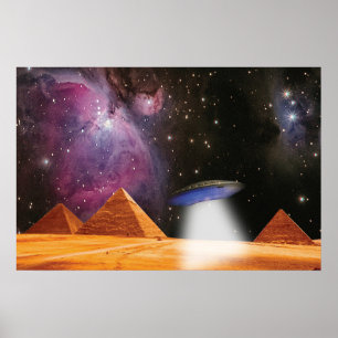 Egyptiska pyramiderna Giza möter rymden och UFO Poster