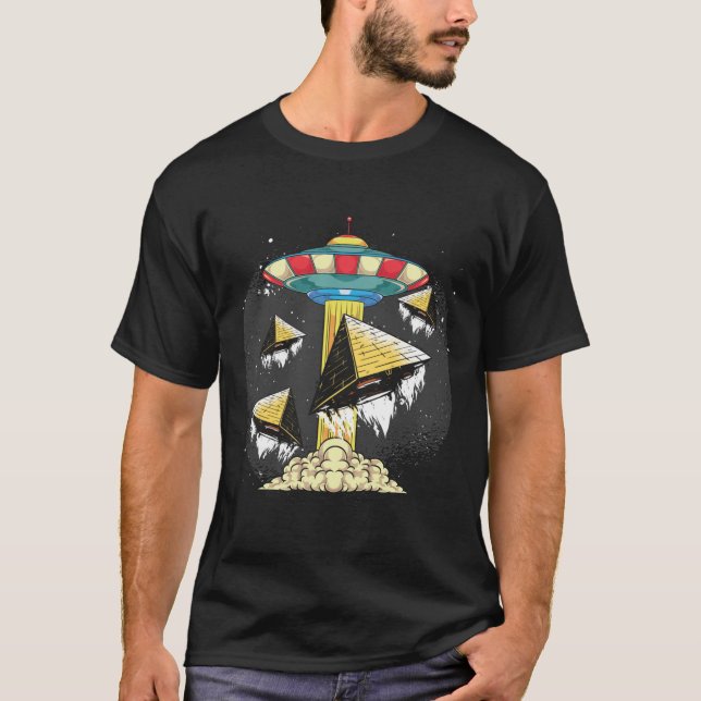 Egyptiska Pyramids Abduction Extraterrestrial UFO  T Shirt (Framsida)