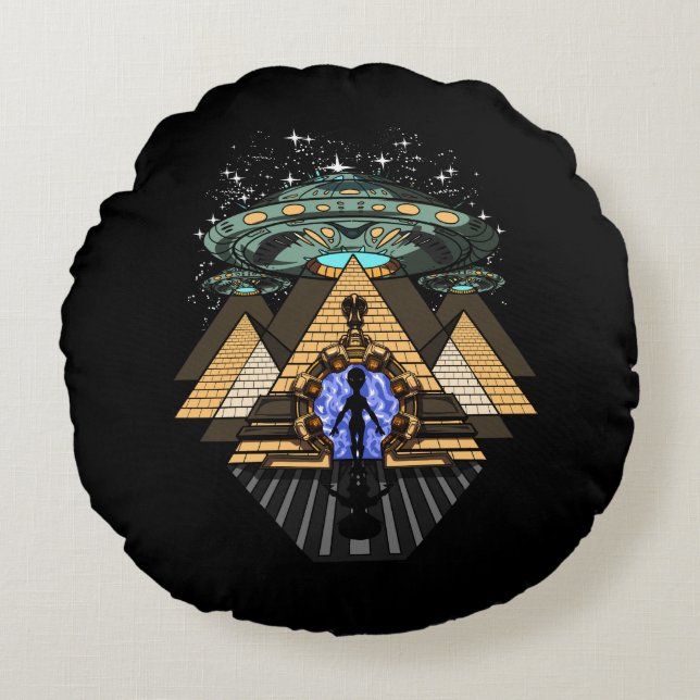 Egyptiska Pyramids Alien Space Annunaki Conspiracy Rund Kudde (Framsidan)