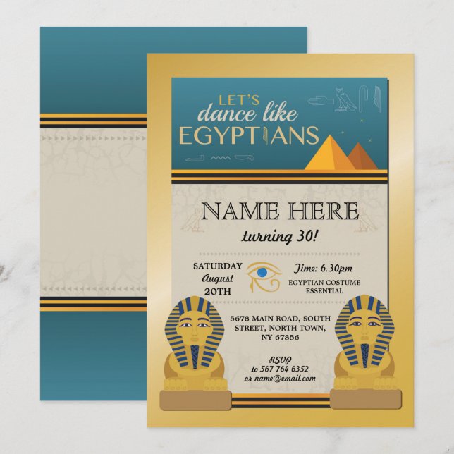Egyptiska Pyramids Birthday Inbjudan Pharaohs (Fram/baksida)