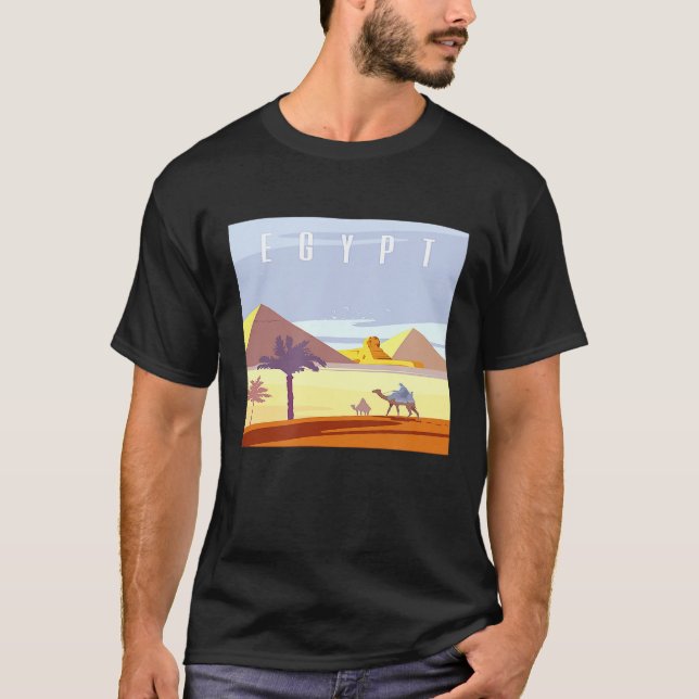 Egyptiska Pyramids Desert Camel Art Deco T Shirt (Framsida)