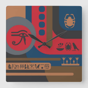 Egyptiska symboler Art Deco-sammansättning #5 Fyrkantig Klocka