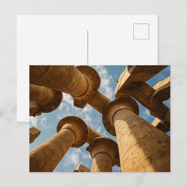 Egyptiska vykort Majestic Temple Columns (Fram/baksida)