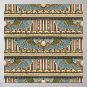 Egyptiska Winged Circle Serpents och Hieroglyfer Poster