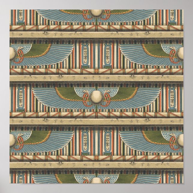 Egyptiska Winged Circle Serpents och Hieroglyfer Poster (Framsidan)