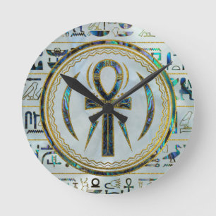 Egyptiskt Ankh för Abalonesnäcka argt symbol Rund Klocka