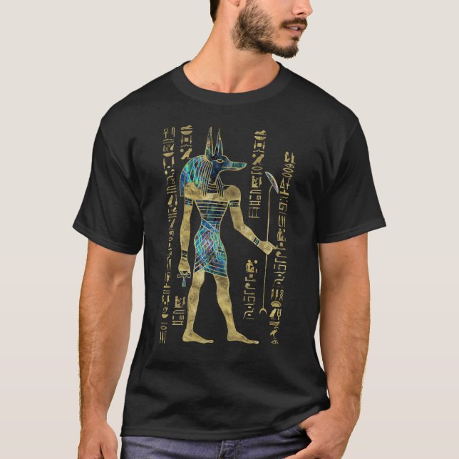 Egyptiskt Anubis prydnadguld och Abalone T Shirt (Framsida)