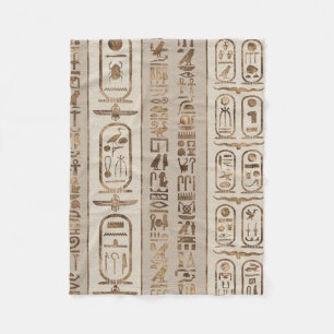 Egyptiskt hieroglyphspastellguld fleecefilt