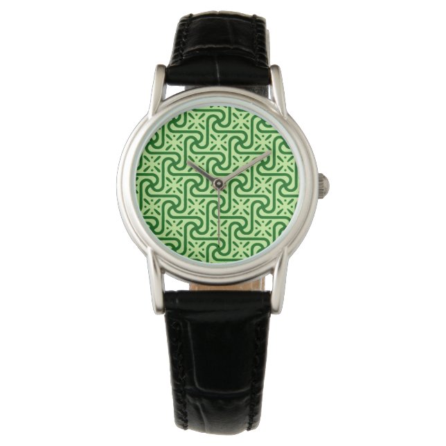 Egyptiskt kakelmönster, smaragd och limegrönt armbandsur (Framsida)