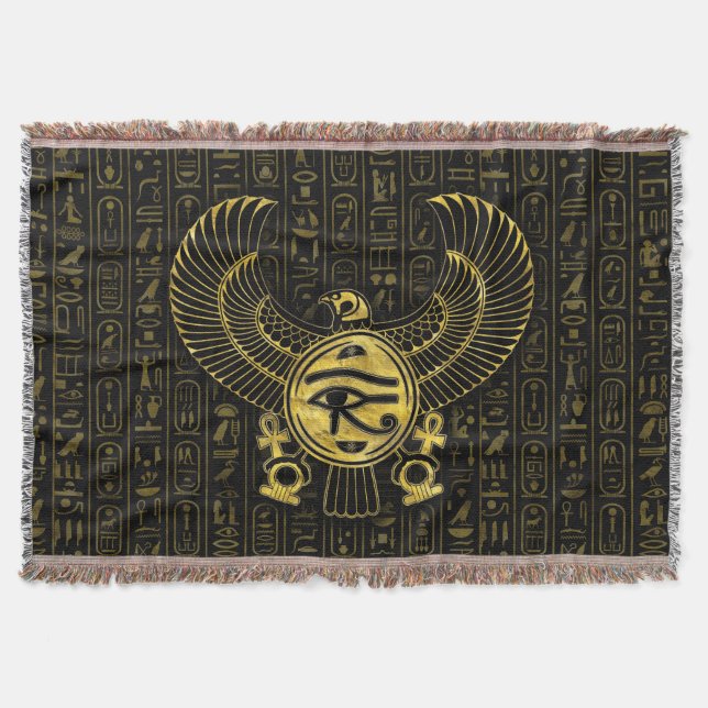 Egyptiskt öga av Horus - den Wadjet guld och Filt (Framsidan)