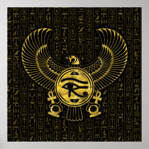 Egyptiskt öga av Horus - den Wadjet guld och Poster