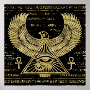 Egyptiskt öga av Horus - den Wadjet guld och Poster