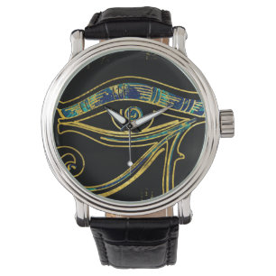 Egyptiskt öga av Horus på hieroglyphics och marm Armbandsur
