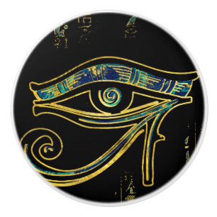 Egyptiskt öga av Horus på hieroglyphics och marm Knopp